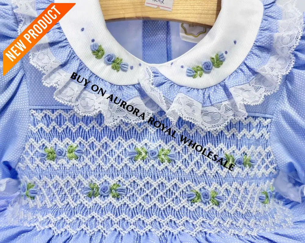 PRE ORDER&GET NEXT WEEK‼️NEW PACK OF 5 SIZES 🤩ROSEMARY BLUE🩵HAND SMOCKED🧵🪡DRESS & HAIR BOWS🎀 BABY/TODDLER DRESS
