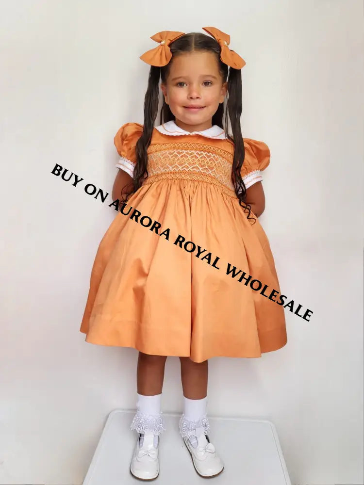 New 🍁Pack Of 5 Sizes! Verona Gold Amber Hand-Smocked Dress & Hair Accessories Baby-Toddler Dresses