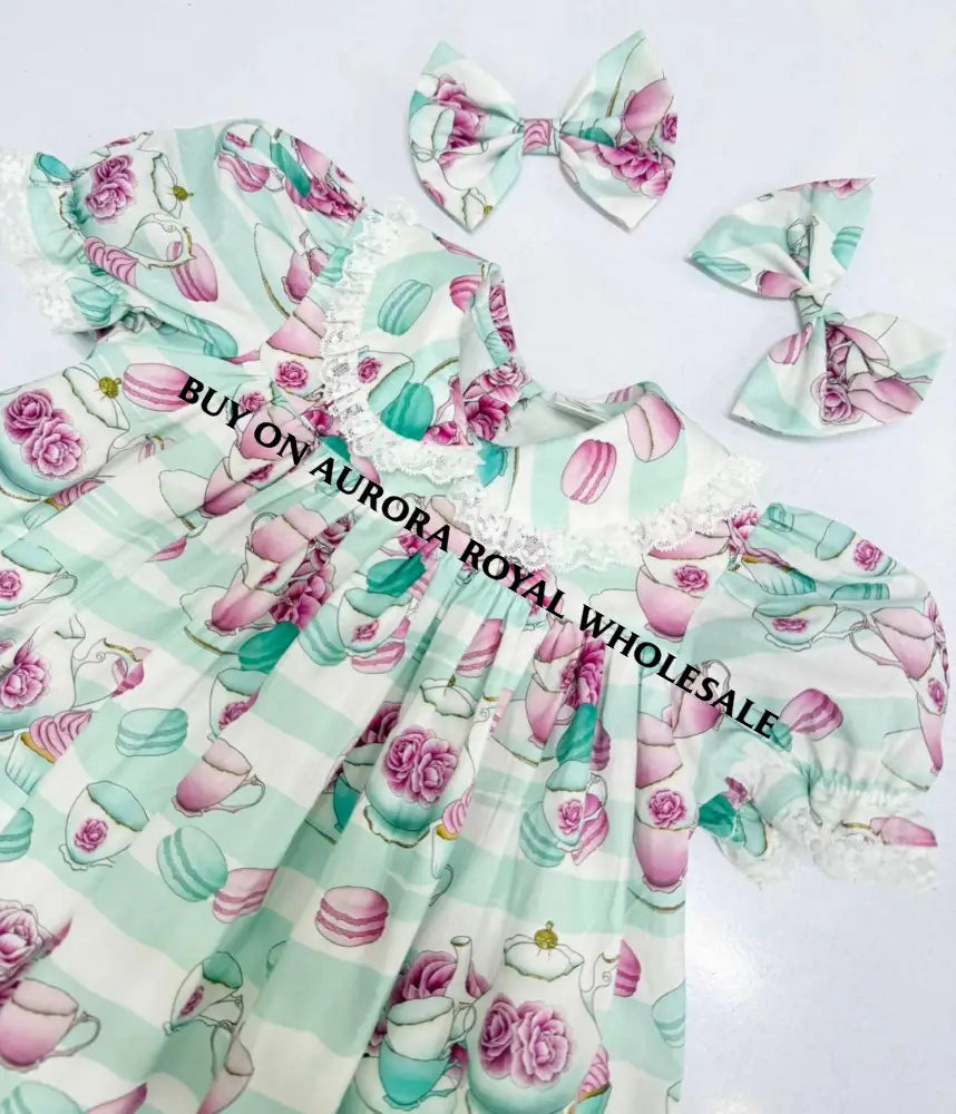NEW💞PACK OF 6 SIZES BABY GIRLS CUSTOM PRINT🍭☕️NIGHTDRESS & HAIR BOWS🎀 - BABY/TODDLER DRESS