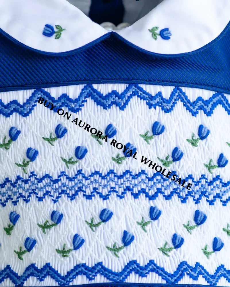 NEW😍PACK OF 6 SIZES BLUEBELL ROYAL BLUE❄️HAND-SMOCKED🧵🪡DRESS & ACCESSORIES🎀🎄