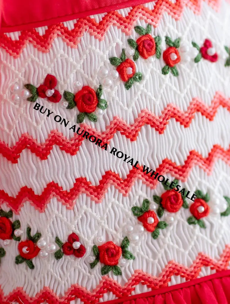 NEW! PACK OF 6 SIZES GLORIA HAND-SMOCKED🧵🪡RED❤️CHRISTMAS🧵🪡DRESS & ACCESSORIES🎀 - DRESS