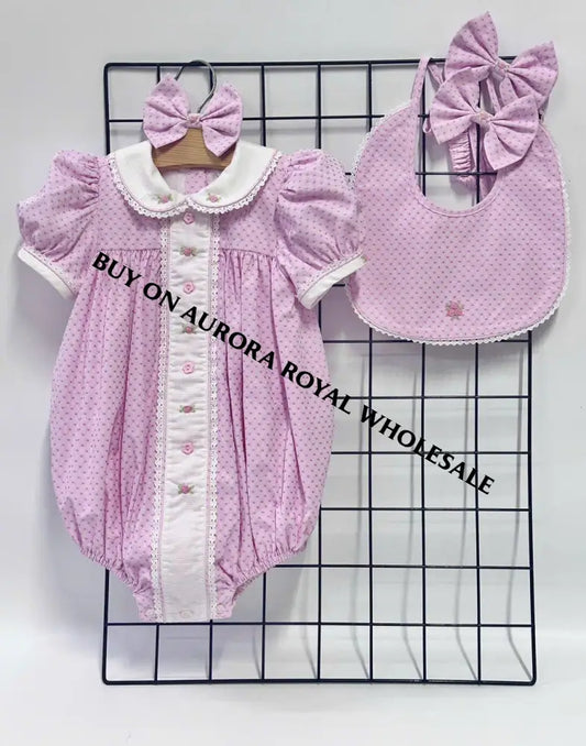 NEW SEASON🍁AUGUSTA BLUE🩵HAND EMBROIDERED 🧵🪡ROMPER BIB & HAIR BOWS OR HEADBAND 🎀🎀 BABY/TODDLER OUTFIT