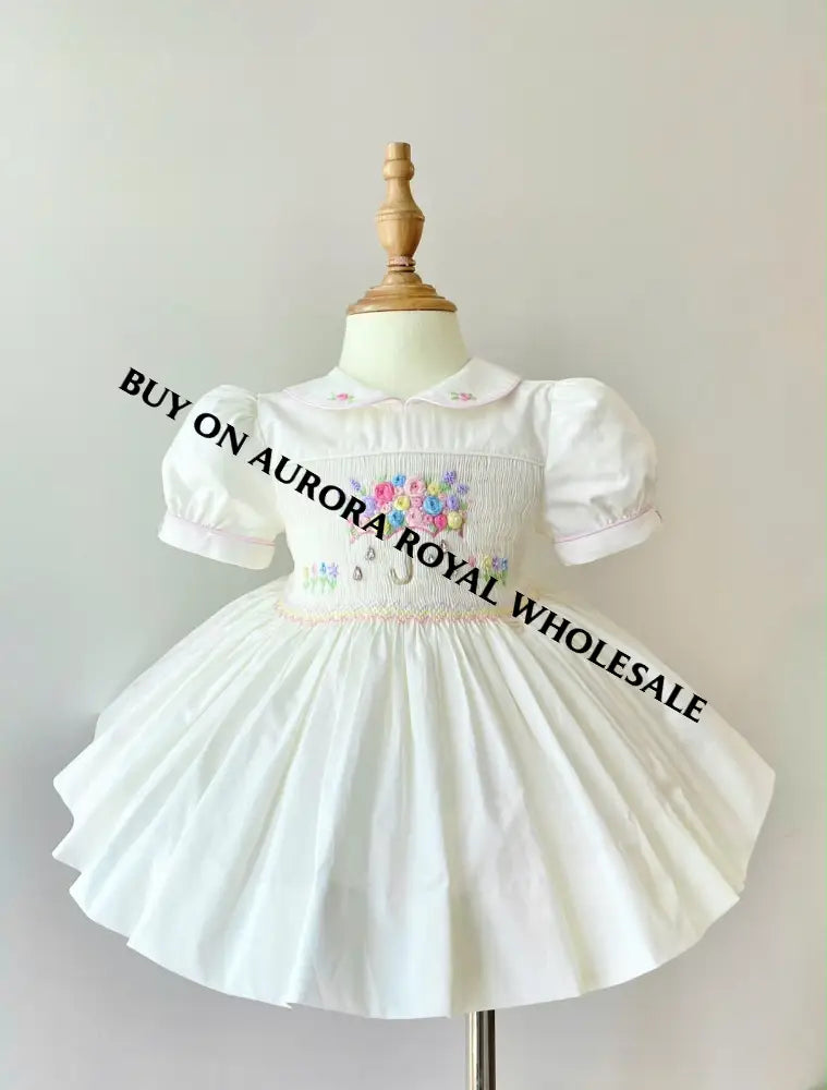 NEW SEASON☔️🍁PACK OF 5 SIZES GEMMA💎HAND-SMOCKED🧵🪡👑CREAM🍦DRESS & ACCESSORIES🎀 - DRESS