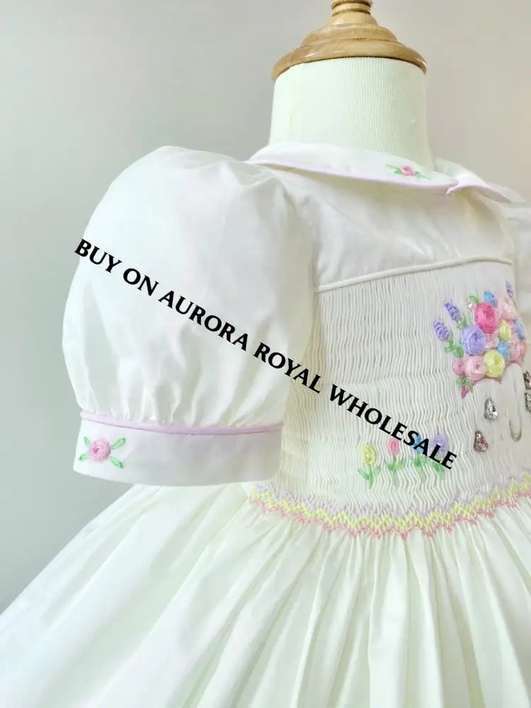 NEW SEASON☔️🍁PACK OF 5 SIZES GEMMA💎HAND-SMOCKED🧵🪡👑CREAM🍦DRESS & ACCESSORIES🎀 - DRESS