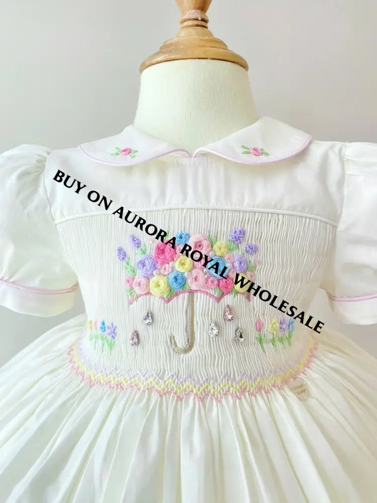 NEW SEASON☔️🍁PACK OF 5 SIZES GEMMA💎HAND-SMOCKED🧵🪡👑CREAM🍦DRESS & ACCESSORIES🎀 - DRESS