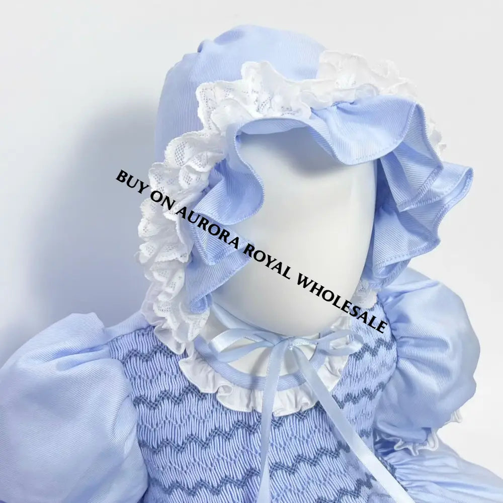 New Season🌱🕊️Pack Of 5 Sizes Nancy Blue🩵Hand-Smocked Dress Panties Bonnet & Hair