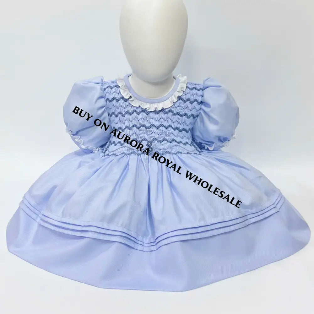 New Season🌱🕊️Pack Of 5 Sizes Nancy Blue🩵Hand-Smocked Dress Panties Bonnet & Hair