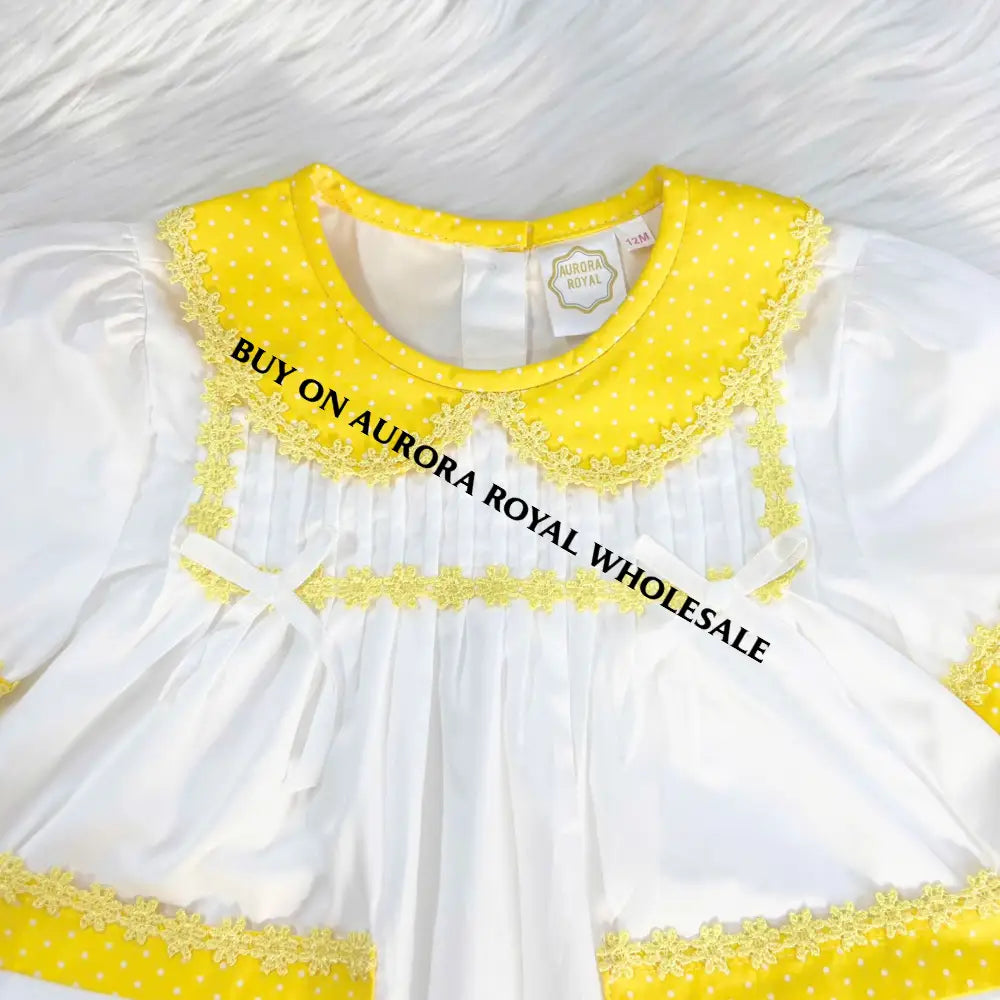 New Season Pack Of 7 Sizes 🤩Hen-Len White & Yellow Polka Dot Pyjama Hair Bows🐣🌱 Baby-Toddler Dresses