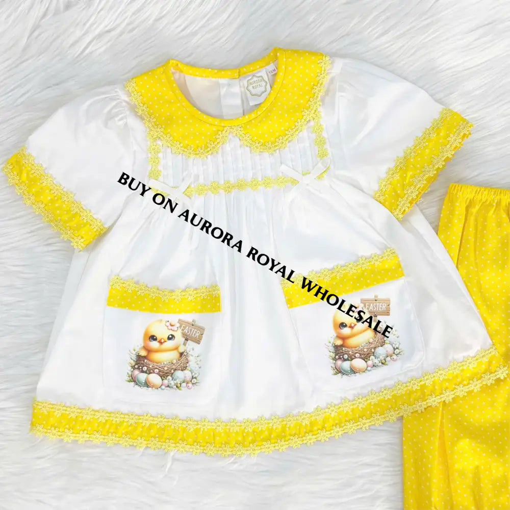 New Season Pack Of 7 Sizes 🤩Hen-Len White & Yellow Polka Dot Pyjama Hair Bows🐣🌱 Baby-Toddler Dresses