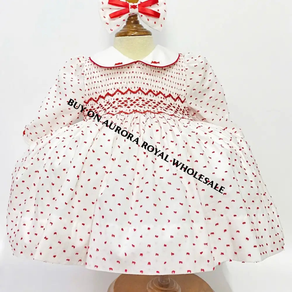 PACK OF 3 SIZES PATRICIA RED SWISS DOT HAND-SMOCKED DRESS & ACCESSORIES 💞💞 Baby-Toddler Dresses