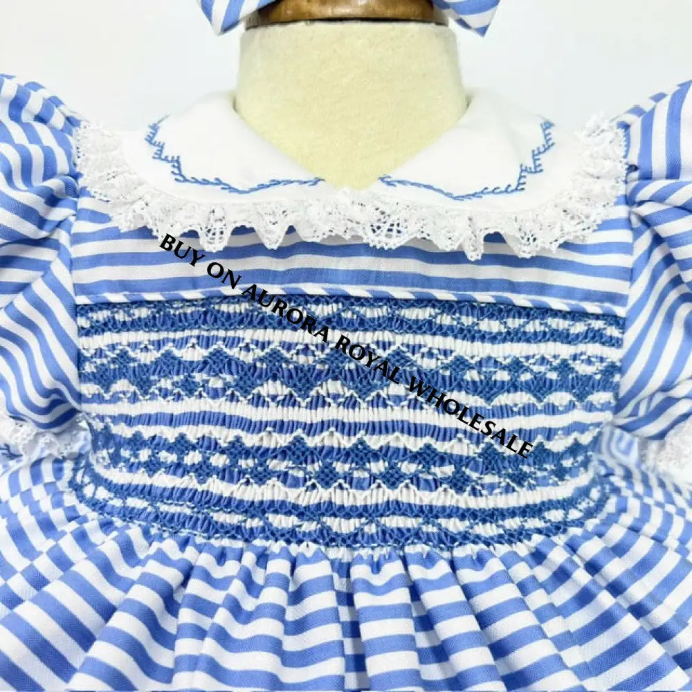 Pre-Order Now & Get Next Week🤩Pack Of 5 Sizes Melanie Blue Stripes 💜Hand-Smocked Dress