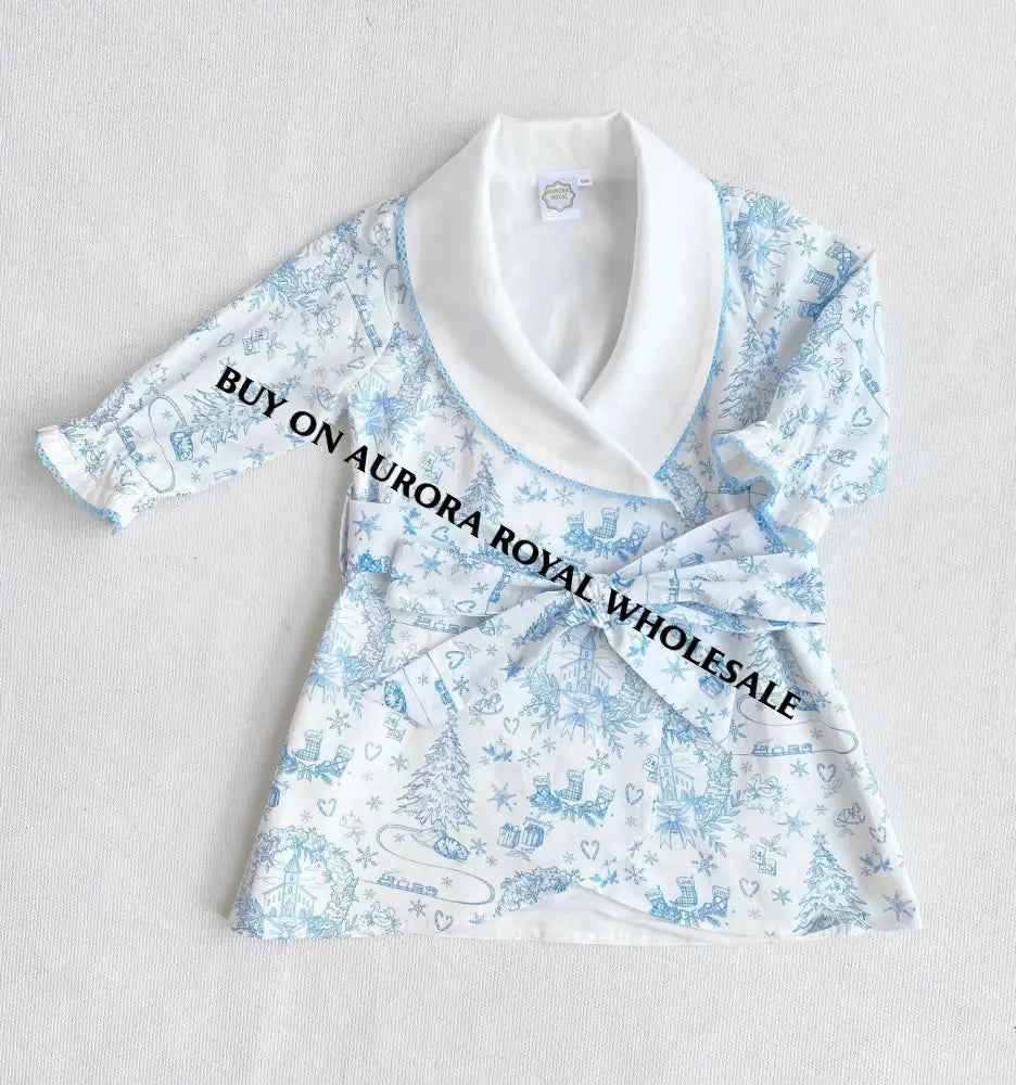 PRE-ORDER & GET IT NEXT WEEK‼️NEW😍Baby/Toddler Girls Blue Christmas Print❄️❄️ Nightdress & Dressing Gown & Hair