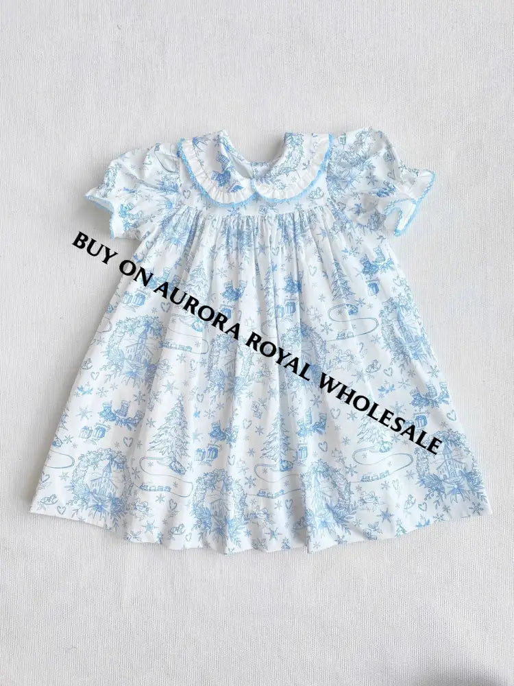 PRE-ORDER & GET IT NEXT WEEK‼️NEW😍Baby/Toddler Girls Blue Christmas Print❄️❄️ Nightdress & Dressing Gown & Hair