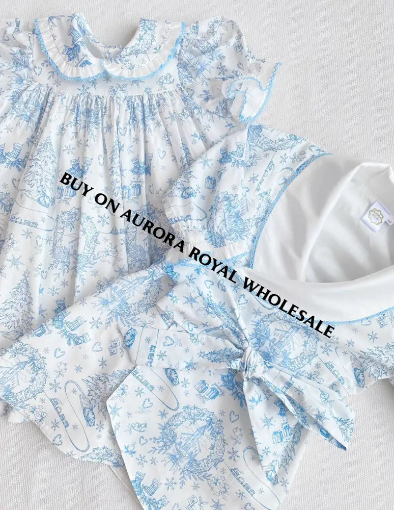 PRE-ORDER & GET IT NEXT WEEK‼️NEW😍Baby/Toddler Girls Blue Christmas Print❄️❄️ Nightdress & Dressing Gown & Hair