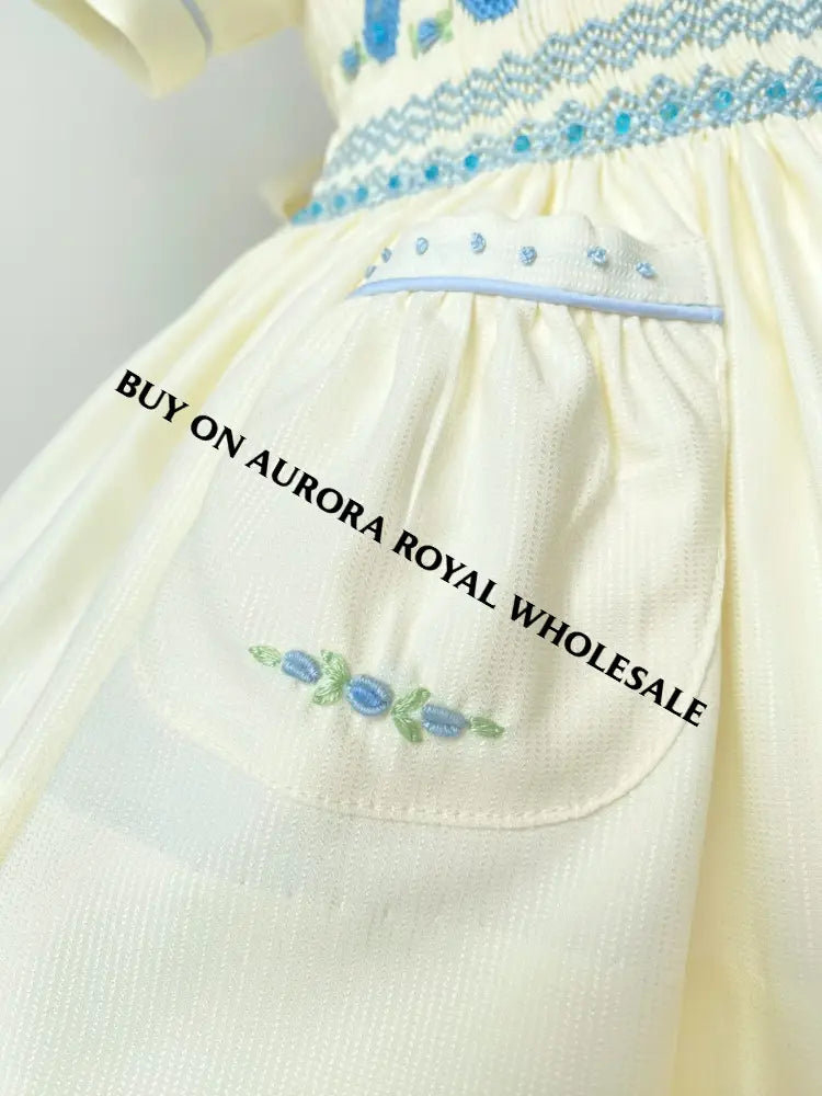 PRE-ORDER & GET IT NEXT WEEK‼️NEW😍LINA BALLERINA🩰PACK OF 5 SIZES CREAM & BLUE🩵HAND-SMOCKED🧵🪡DRESS & ACCESSORIES🎀 - DRESS