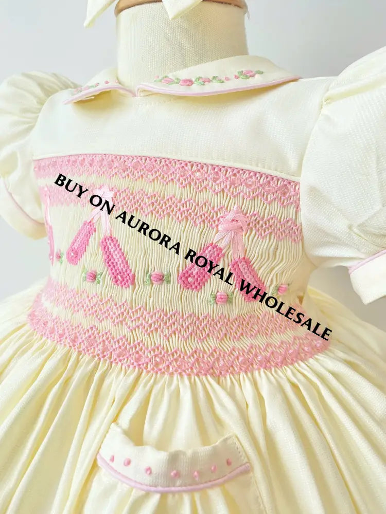 PRE-ORDER & GET IT NEXT WEEK‼️NEW🤩LINA BALLERINA🩰PACK OF 5 SIZES CREAM & PINK🌸HAND-SMOCKED🧵🪡DRESS & ACCESSORIES🎀 - DRESS