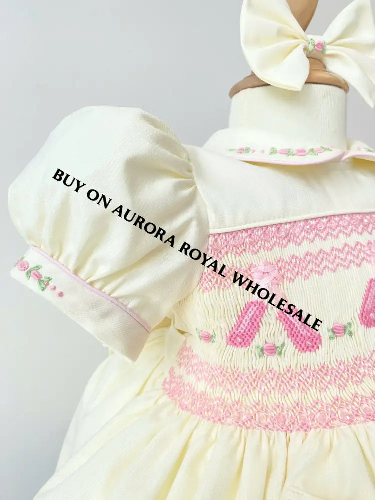 PRE-ORDER & GET IT NEXT WEEK‼️NEW🤩LINA BALLERINA🩰PACK OF 5 SIZES CREAM & PINK🌸HAND-SMOCKED🧵🪡DRESS & ACCESSORIES🎀 - DRESS
