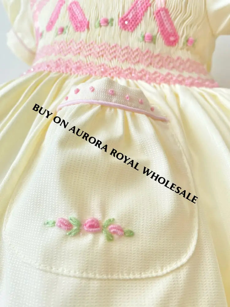 PRE-ORDER & GET IT NEXT WEEK‼️NEW🤩LINA BALLERINA🩰PACK OF 5 SIZES CREAM & PINK🌸HAND-SMOCKED🧵🪡DRESS & ACCESSORIES🎀 - DRESS