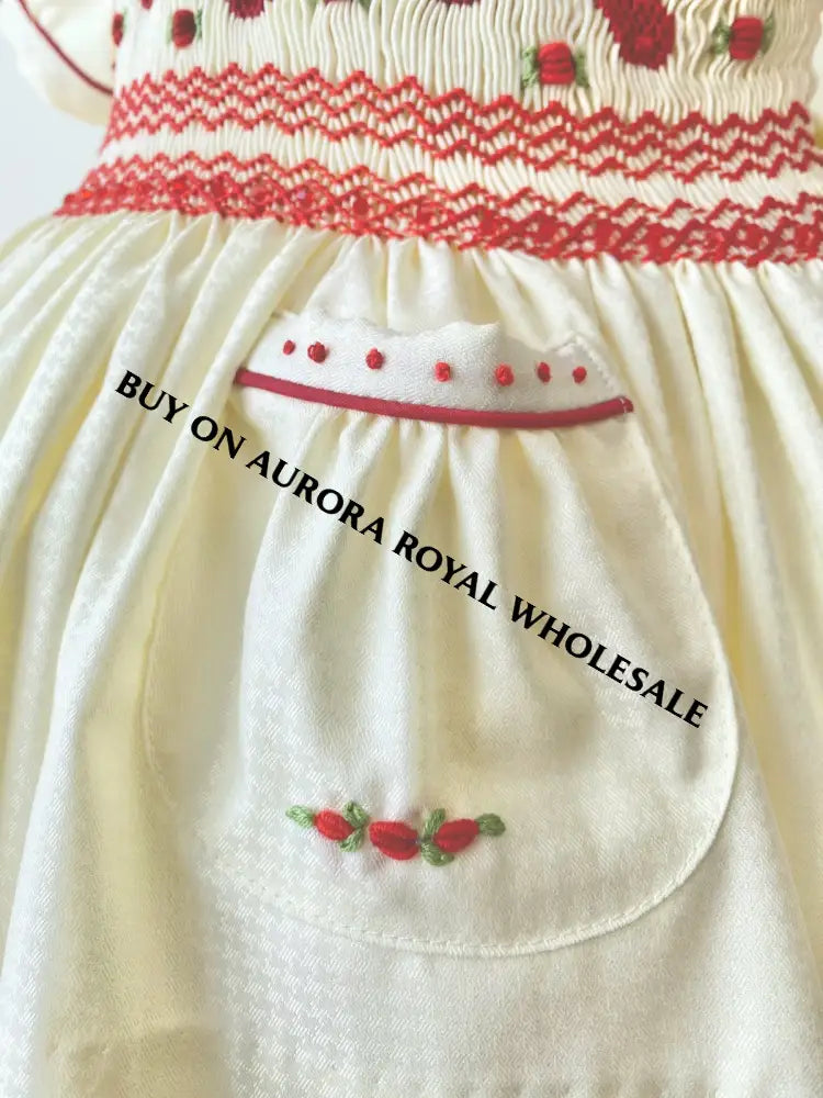 PRE-ORDER & GET IT NEXT WEEK‼️NEW🤩LINA BALLERINA🩰PACK OF 5 SIZES CREAM & RED🎄 HAND-SMOCKED🧵🪡DRESS & ACCESSORIES🎀 - DRESS