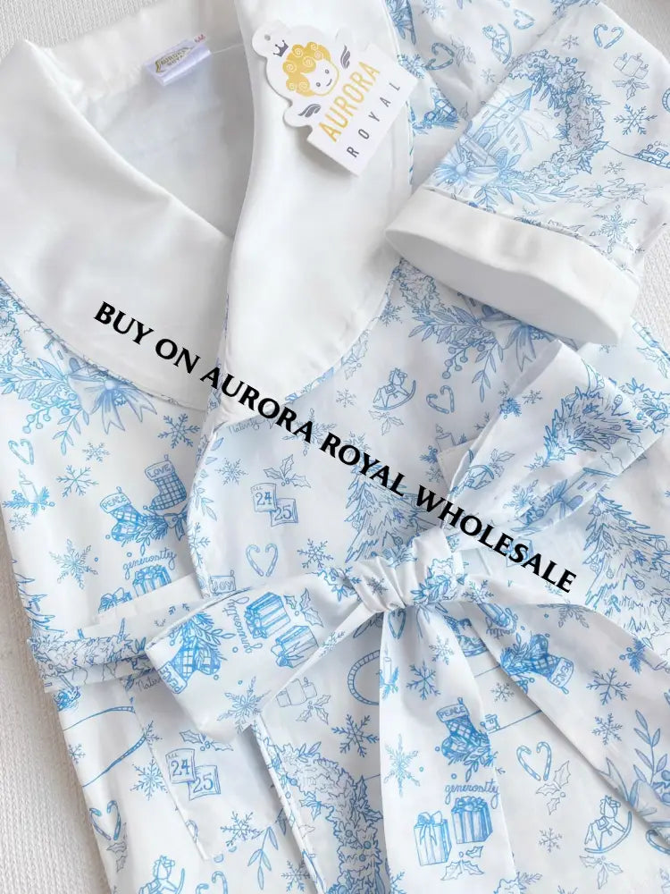 PRE-ORDER & GET IT NEXT WEEK‼️NEW PACK OF 5 SIZES 🤩Boys Blue Custom Print❄️❄️Pyjamas & Dressing Gown Set😴 - ROMPER