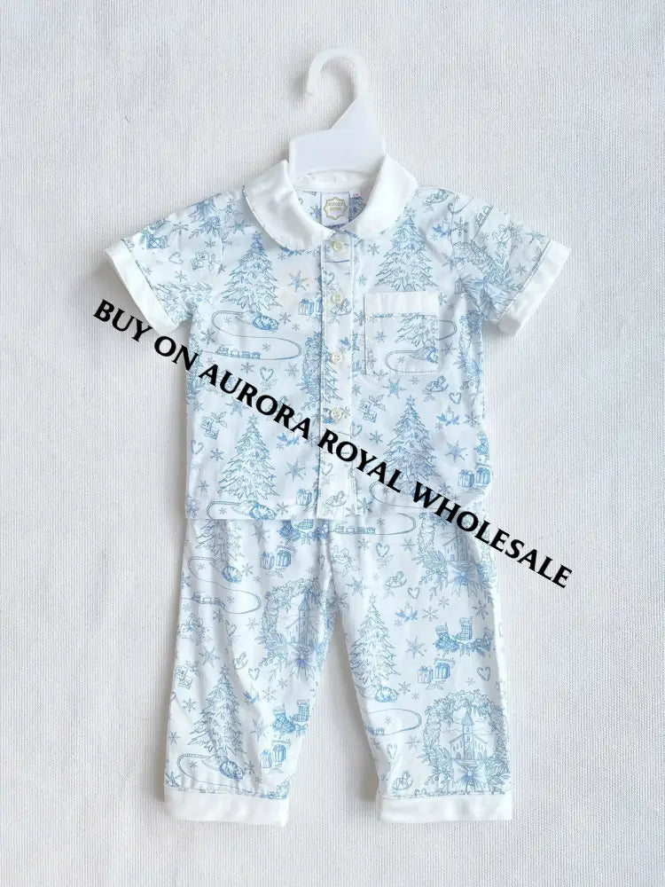 PRE-ORDER & GET IT NEXT WEEK‼️NEW PACK OF 5 SIZES 🤩Boys Blue Custom Print❄️❄️Pyjamas & Dressing Gown Set😴 - ROMPER