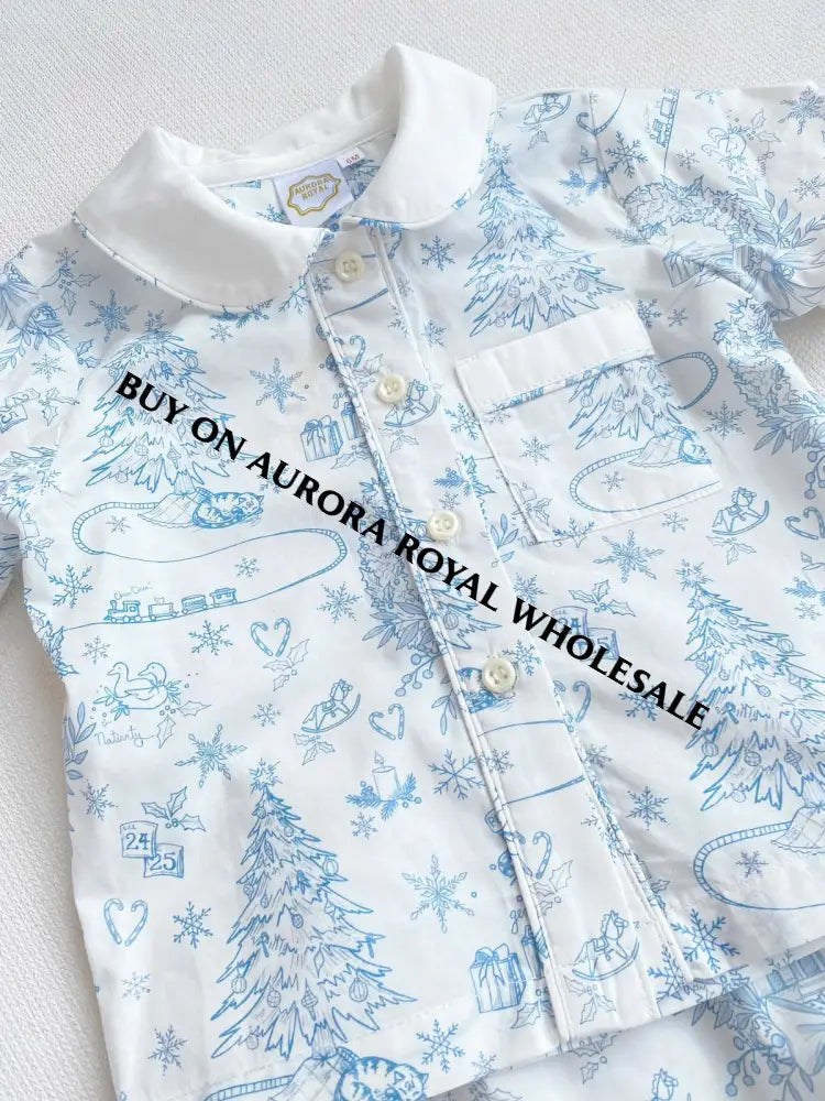 PRE-ORDER & GET IT NEXT WEEK‼️NEW PACK OF 5 SIZES 🤩Boys Blue Custom Print❄️❄️Pyjamas & Dressing Gown Set😴 - ROMPER