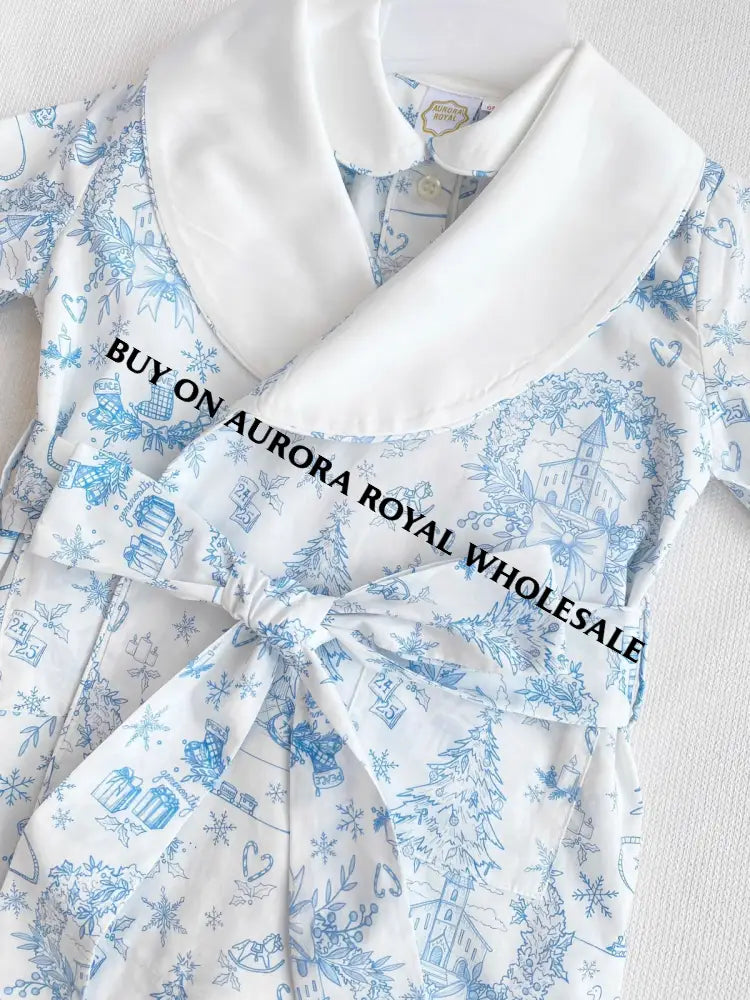 PRE-ORDER & GET IT NEXT WEEK‼️NEW PACK OF 5 SIZES 🤩Boys Blue Custom Print❄️❄️Pyjamas & Dressing Gown Set😴 - ROMPER