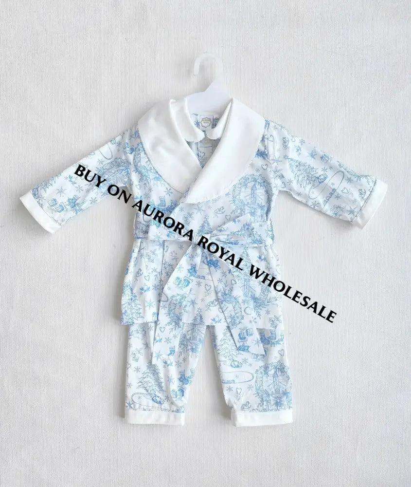 PRE-ORDER & GET IT NEXT WEEK‼️NEW PACK OF 5 SIZES 🤩Boys Blue Custom Print❄️❄️Pyjamas & Dressing Gown Set😴 - ROMPER