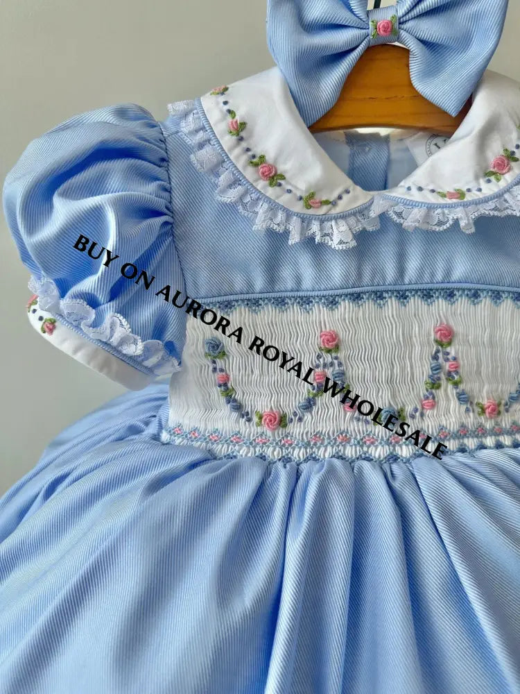 PRE-ORDER & GET IT NEXT WEEK! NEW🤩PACK OF 5 SIZES MARY👑SKY BLUE HAND-SMOCKED🧵🪡DRESS PANTIES & HAIR ACCESSORIES🎀