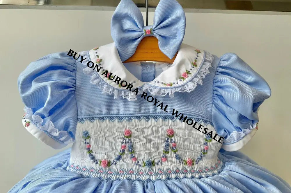 PRE-ORDER & GET IT NEXT WEEK! NEW🤩PACK OF 5 SIZES MARY👑SKY BLUE HAND-SMOCKED🧵🪡DRESS PANTIES & HAIR ACCESSORIES🎀