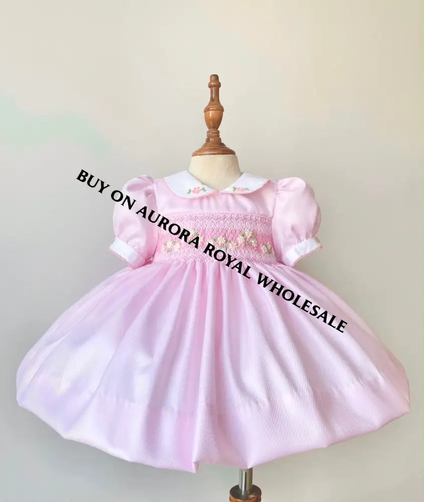 PRE-ORDER&GET IT NEXT WEEK! NEW PACK OF 6 SIZES DARLING PINK HAND-SMOCKED DRESS & ACCESSORIES - BABY/TODDLER DRESS