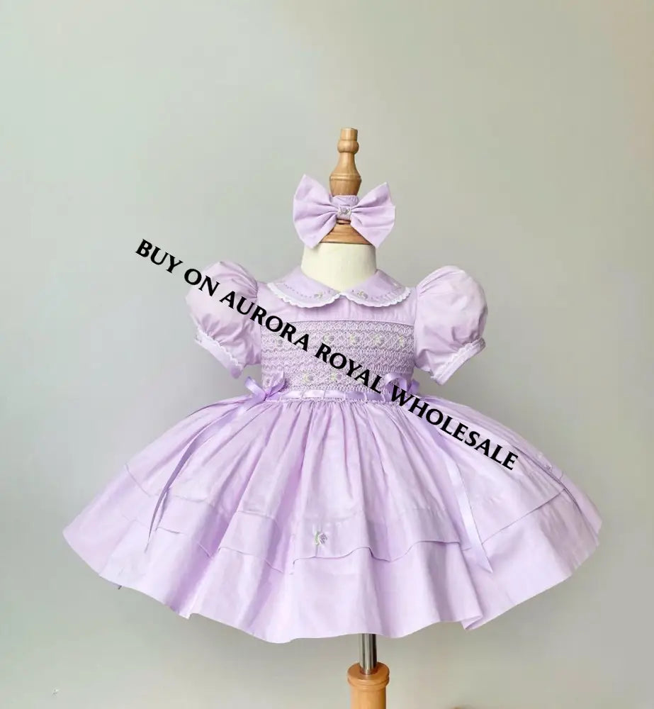 PRE-ORDER & GET IT NEXT WEEK‼️NEW PACK OF 6 SIZES 🤩DELPHINA LILAC💜HAND-SMOCKED🧵🪡👑DRESS PANTIES & HAIR BOWS🎀🎀