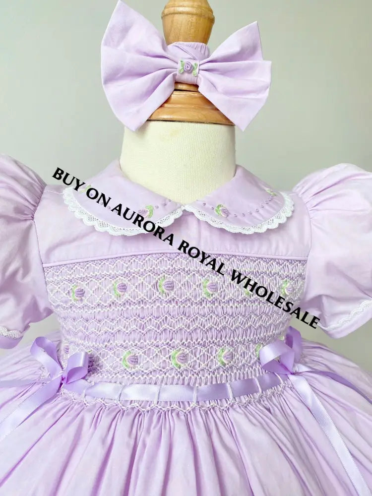 PRE-ORDER & GET IT NEXT WEEK‼️NEW PACK OF 6 SIZES 🤩DELPHINA LILAC💜HAND-SMOCKED🧵🪡👑DRESS PANTIES & HAIR BOWS🎀🎀
