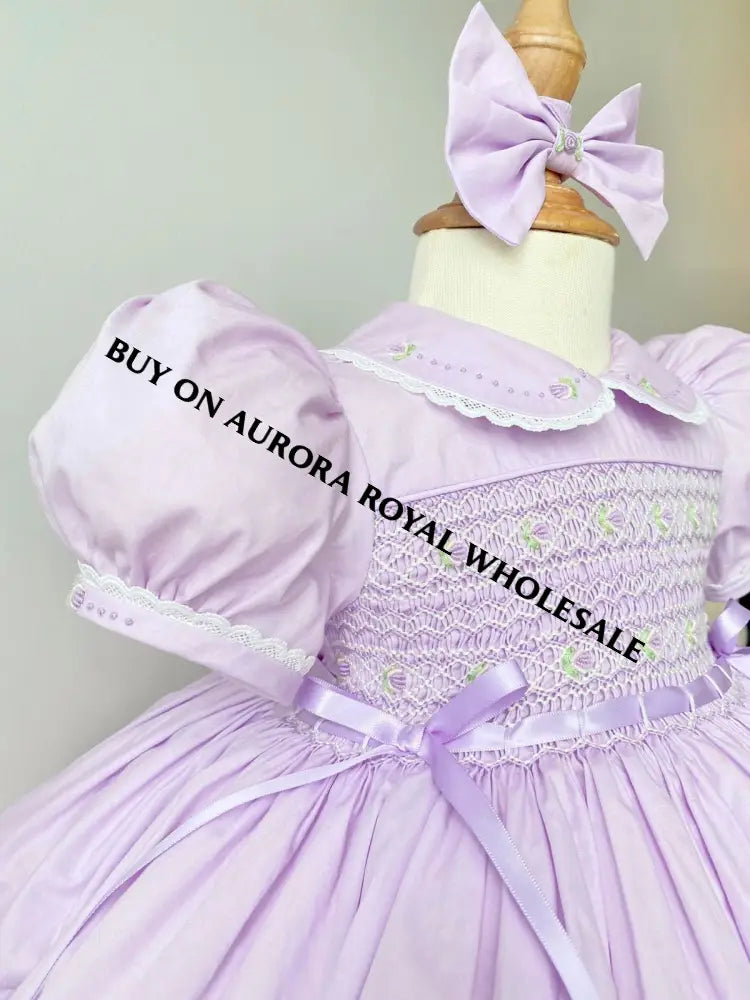 PRE-ORDER & GET IT NEXT WEEK‼️NEW PACK OF 6 SIZES 🤩DELPHINA LILAC💜HAND-SMOCKED🧵🪡👑DRESS PANTIES & HAIR BOWS🎀🎀