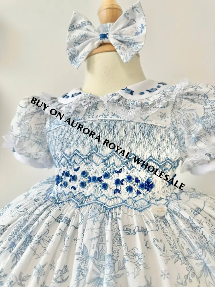 PRE-ORDER & GET IT NEXT WEEK‼️NEW😍PACK OF 6 SIZES MARGARET CUSTOM PRINTED❄️☃️HAND-SMOCKED🧵🙏🏻DRESS & ACCESSORIES🎀 - DRESS