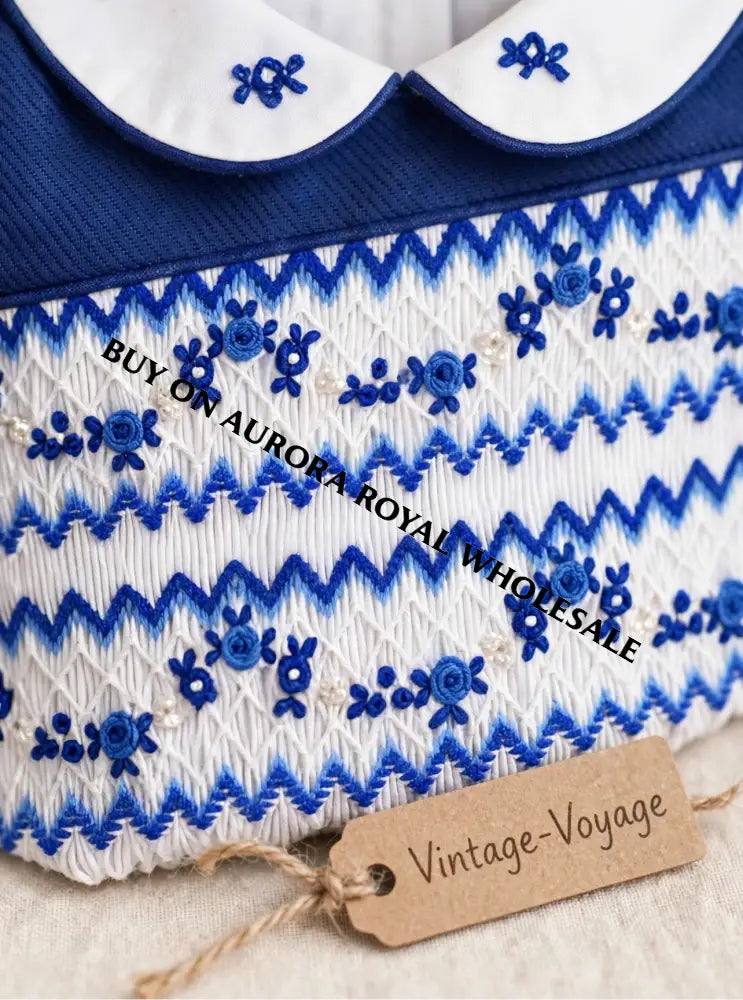 PRE-ORDER & GET IT NEXT WEEK‼️NEW😍PACK OF 6 SIZES VICKY ROYAL BLUE❄️HAND-SMOCKED🧵🪡DRESS & ACCESSORIES🎀🎄
