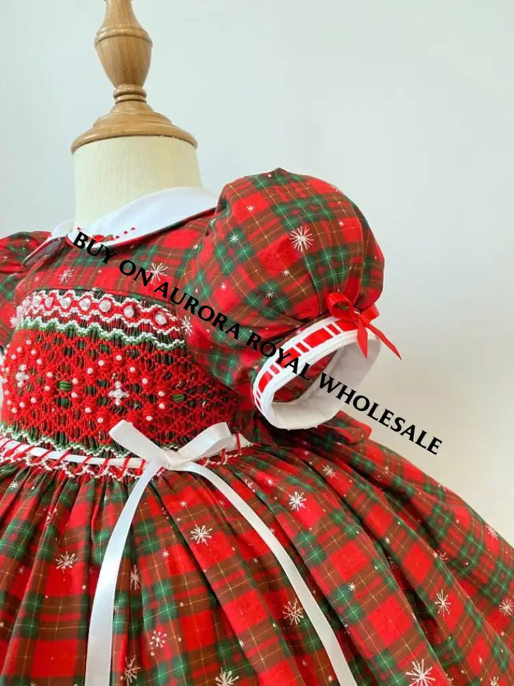 PRE-ORDER & GET IT NEXT WEEK‼️NEW SEASON🎄PACK OF 5 SIZES CANDY 🍭TARTAN HAND-SMOCKED🧵🪡👑DRESS & ACCESSORIES🎀 - DRESS