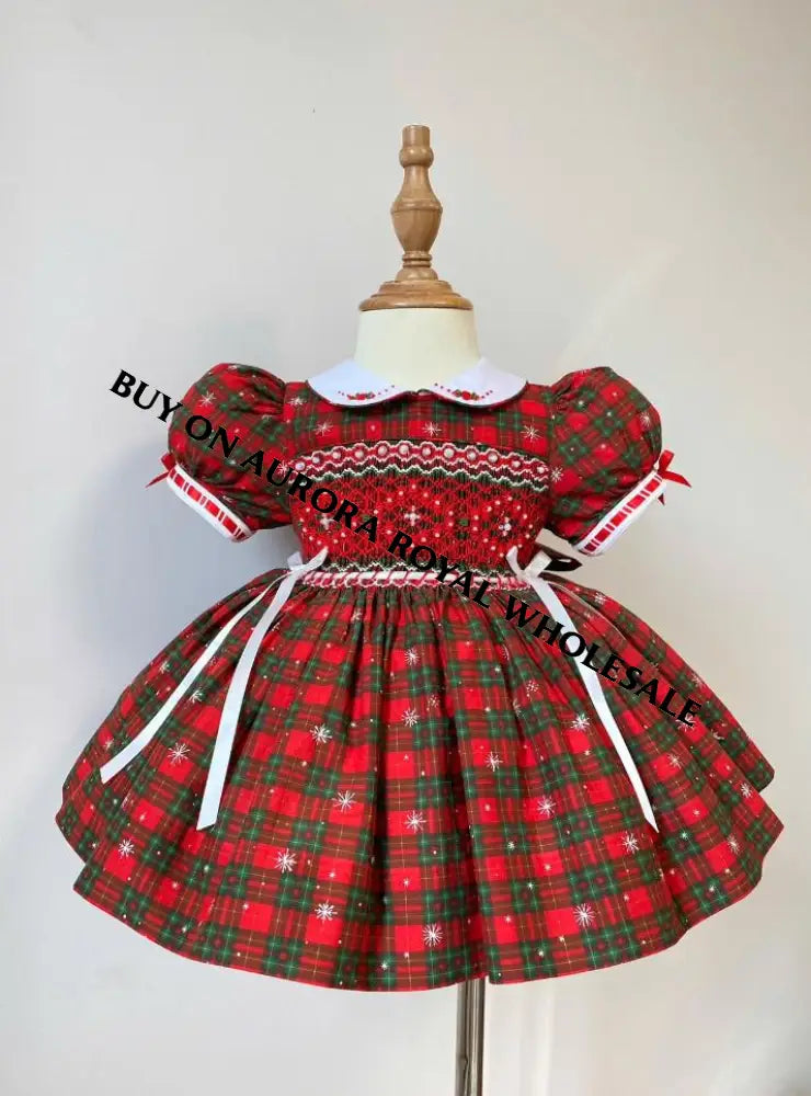 PRE-ORDER & GET IT NEXT WEEK‼️NEW SEASON🎄PACK OF 5 SIZES CANDY 🍭TARTAN HAND-SMOCKED🧵🪡👑DRESS & ACCESSORIES🎀 - DRESS