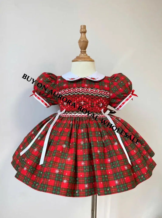 PRE-ORDER & GET IT NEXT WEEK‼️NEW SEASON🎄PACK OF 5 SIZES CANDY 🍭TARTAN HAND-SMOCKED🧵🪡👑DRESS & ACCESSORIES🎀 - DRESS