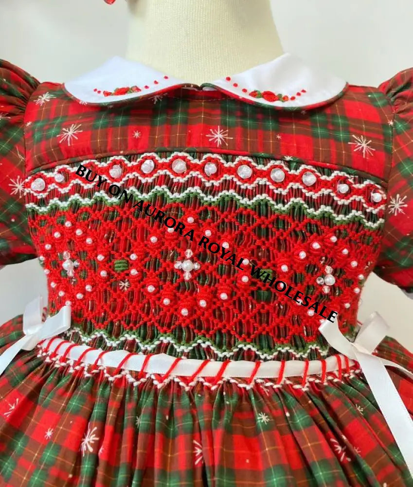 PRE-ORDER & GET IT NEXT WEEK‼️NEW SEASON🎄PACK OF 5 SIZES CANDY 🍭TARTAN HAND-SMOCKED🧵🪡👑DRESS & ACCESSORIES🎀 - DRESS