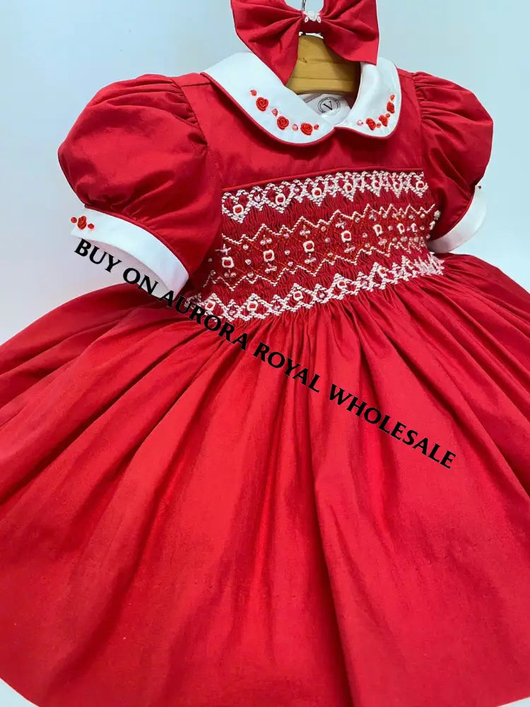PRE-ORDER & GET IT NEXT WEEK‼️NEW SEASON🎄PACK OF 5 SIZES CAROL RED❤️HAND-SMOCKED🧵🪡DRESS & ACCESSORIES🎀 - DRESS