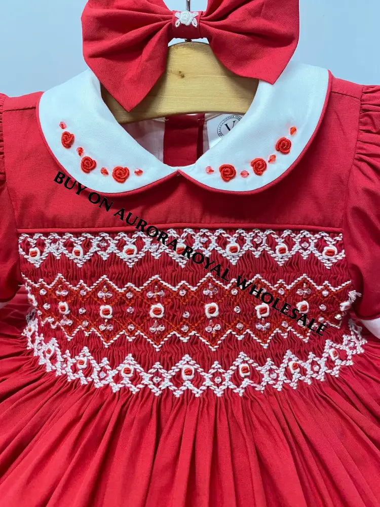 PRE-ORDER & GET IT NEXT WEEK‼️NEW SEASON🎄PACK OF 5 SIZES CAROL RED❤️HAND-SMOCKED🧵🪡DRESS & ACCESSORIES🎀 - DRESS