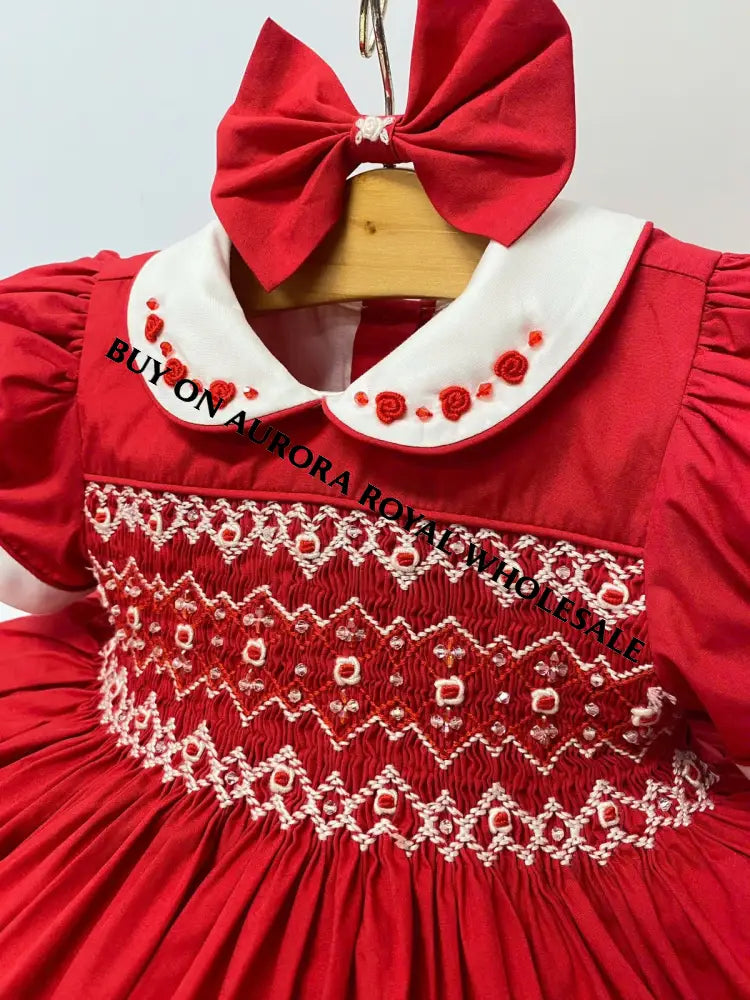 PRE-ORDER & GET IT NEXT WEEK‼️NEW SEASON🎄PACK OF 5 SIZES CAROL RED❤️HAND-SMOCKED🧵🪡DRESS & ACCESSORIES🎀 - DRESS