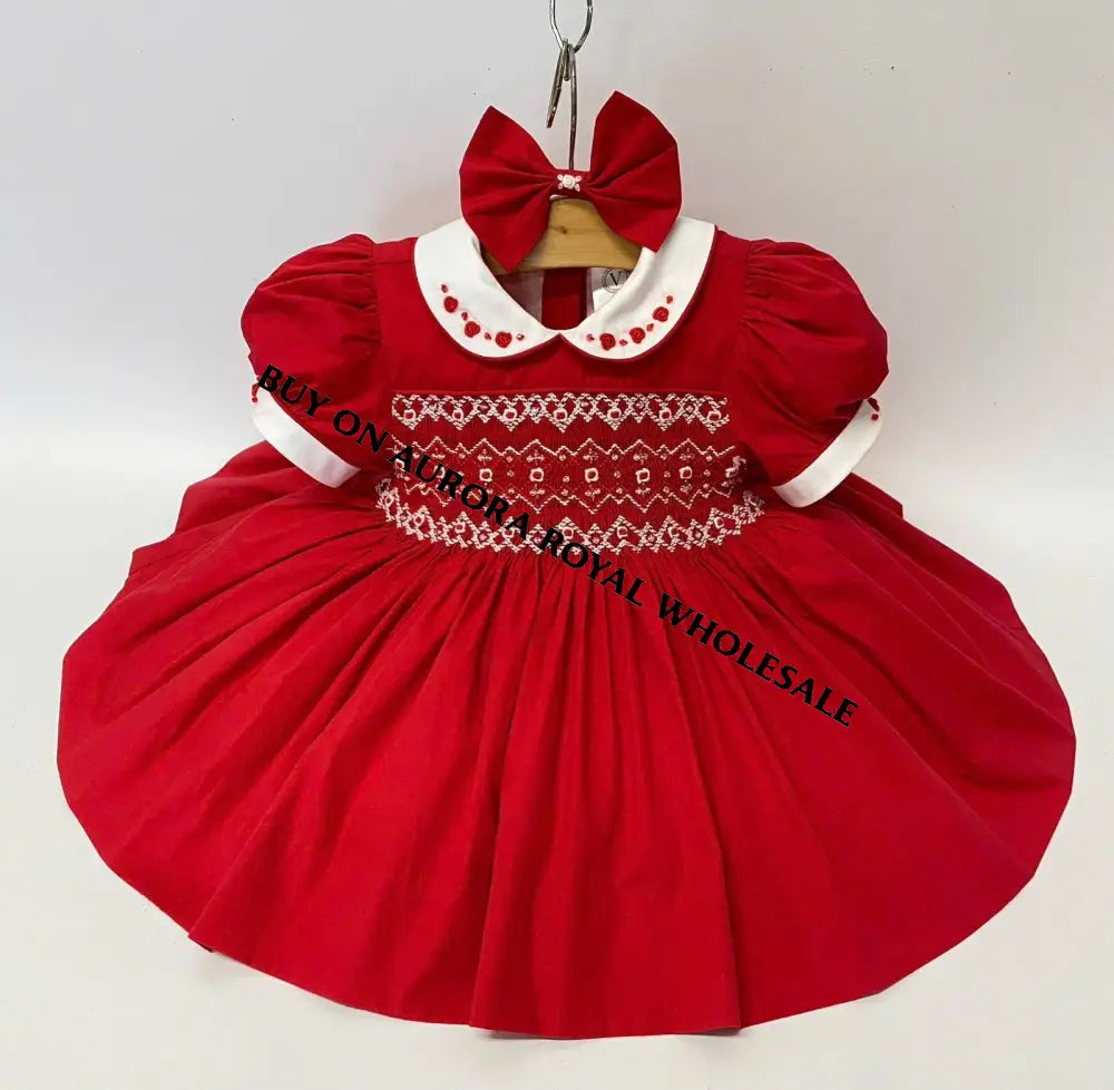 PRE-ORDER & GET IT NEXT WEEK‼️NEW SEASON🎄PACK OF 5 SIZES CAROL RED❤️HAND-SMOCKED🧵🪡DRESS & ACCESSORIES🎀 - DRESS