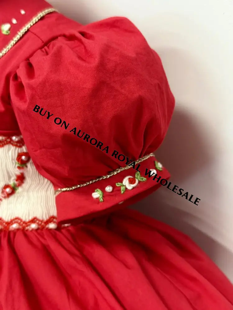 PRE-ORDER&GET IT NEXT WEEK🤩NEW SEASON PACK OF 5 SIZES CHRISTIE RED❤️HAND-SMOCKED🧵🪡👑DRESS & ACCESSORIES🎀❄️ - DRESS