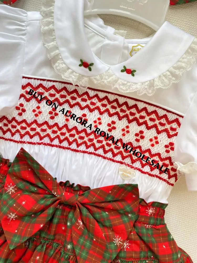PRE-ORDER & GET IT NEXT WEEK‼️NEW SEASON🎄PACK OF 5 SIZES DECEMBER BABY GIRLS TARTAN🥰HAND-SMOCKED 🧵🪡👑SKIRT SET🎀 - ROMPER