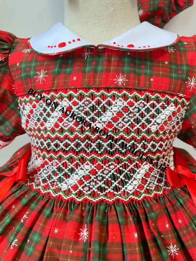 PRE-ORDER & GET IT NEXT WEEK‼️NEW SEASON🎄🍭PACK OF 5 SIZES DECEMBER TARTAN❤️HAND-SMOCKED🧵🪡👑DRESS & ACCESSORIES🎀 - DRESS