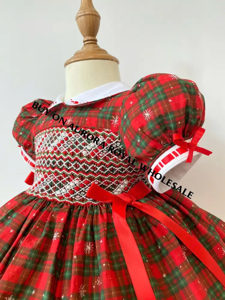 PRE-ORDER & GET IT NEXT WEEK‼️NEW SEASON🎄🍭PACK OF 5 SIZES DECEMBER TARTAN❤️HAND-SMOCKED🧵🪡👑DRESS & ACCESSORIES🎀 - DRESS