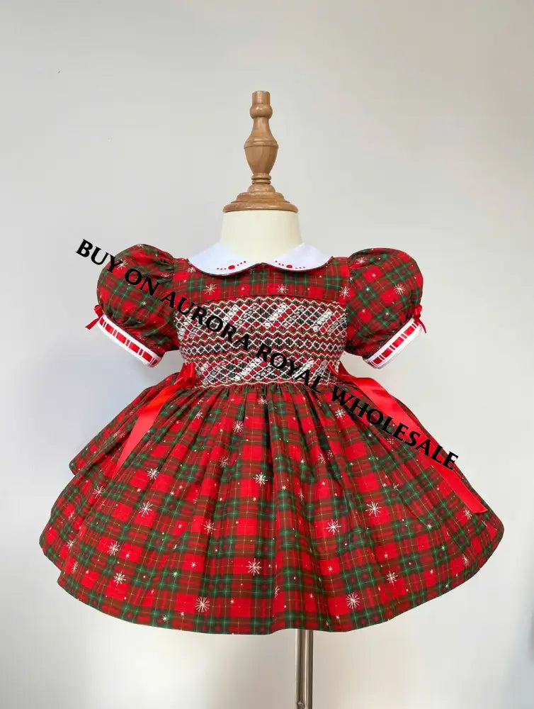 PRE-ORDER & GET IT NEXT WEEK‼️NEW SEASON🎄🍭PACK OF 5 SIZES DECEMBER TARTAN❤️HAND-SMOCKED🧵🪡👑DRESS & ACCESSORIES🎀 - DRESS