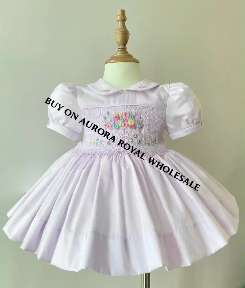 PRE-ORDER & GET IT NEXT WEEK‼️NEW SEASON🍁☔️PACK OF 5 SIZES GEMMA💎HAND-SMOCKED🧵🪡👑BABY LILAC💜DRESS & ACCESSORIES🎀 - DRESS